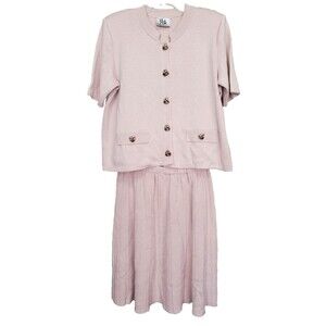Mita Vintage Pink Knit Button-Up Jacket & Pull-On Skirt Size 14P Old Money
